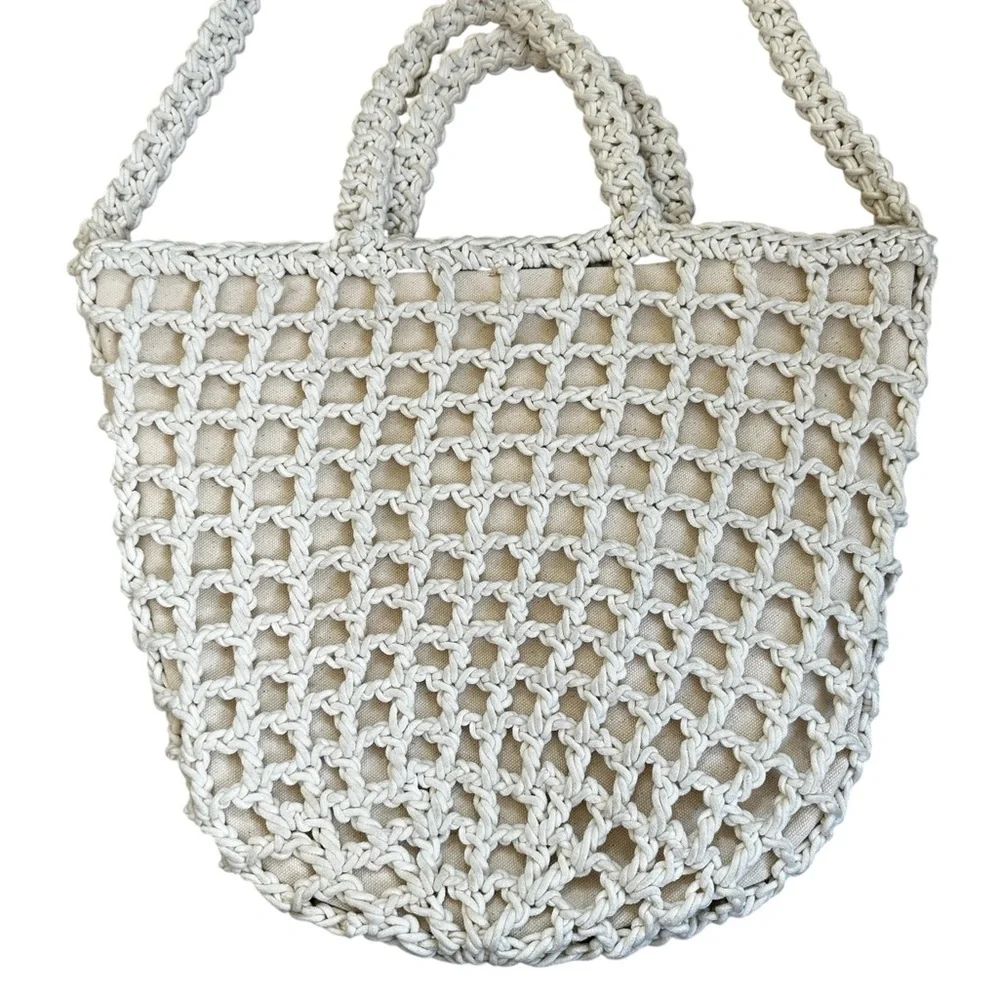 Madewell White Crochet Knit Shoulder Bag Crossbody Boho Beach Coastal Travel - Picture 3 of 7